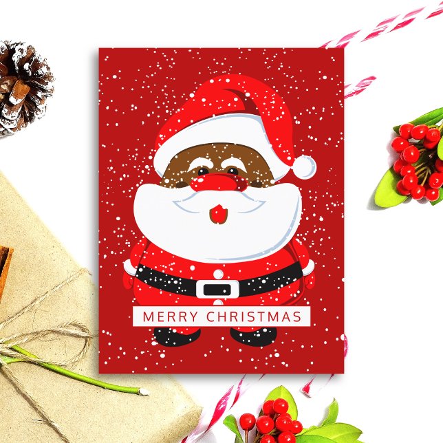 Cute African-American Santa Claus and snow Holiday Postcard (Creator Uploaded)