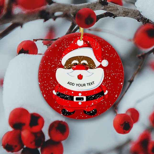 Cute African-American Santa Claus Christmas Ceramic Ornament (Creator Uploaded)