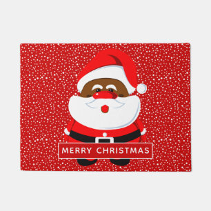 Cute African-American Santa Claus Christmas Doormat