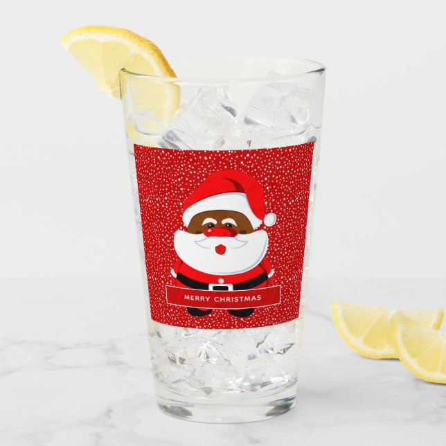 Cute African-American Santa Claus Christmas Glass (Front Ice)