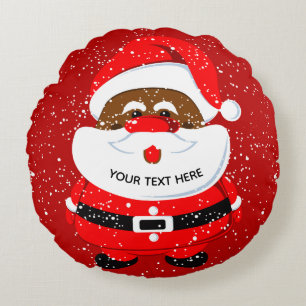 Cute African-American Santa Claus Christmas Round Cushion