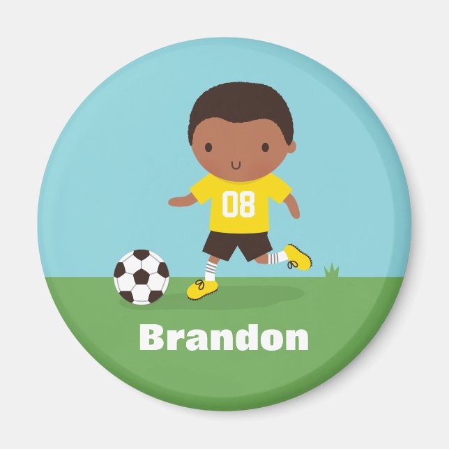 Cute African American Soccer Footballer Boy Magnet (Front)