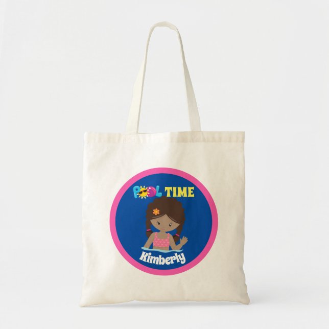 Cute African American Swim Girl Custom Summer Tote Bag (Front)