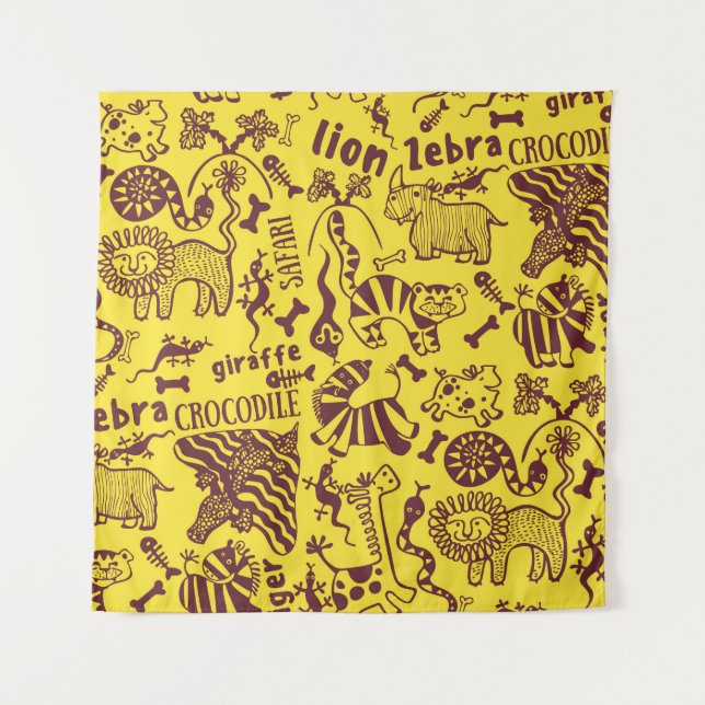Cute African animals seamless pattern Tapestry (Front)