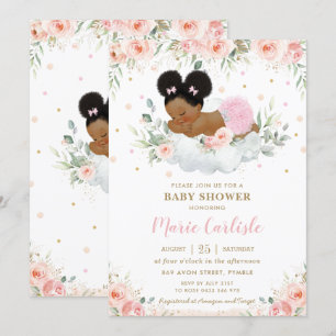 Cute African Blush Floral Girl Baby Shower Invitation