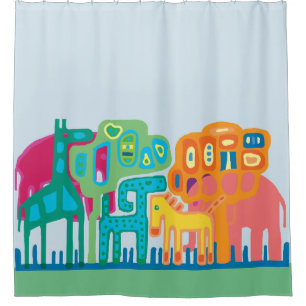 Cute African folk art stylised jungle animals Shower Curtain