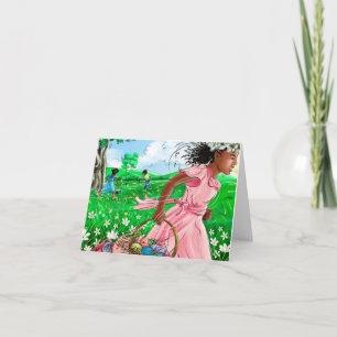 Cute African Girls Easter Egg Hunt  Sweet Easter Card