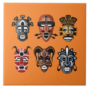 Cute African masks decor Ceramic Tile