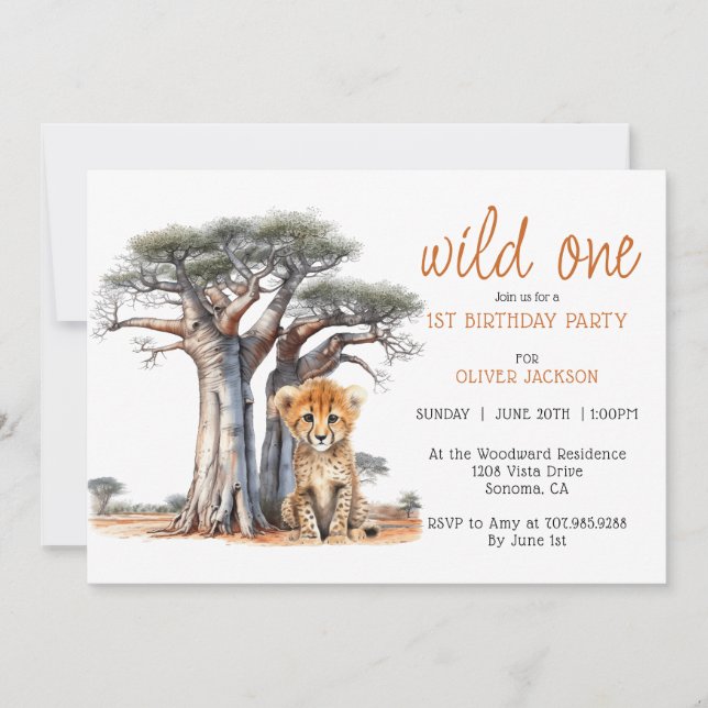Cute African Savannah Wild One 1st Birthday Invitation (Front)