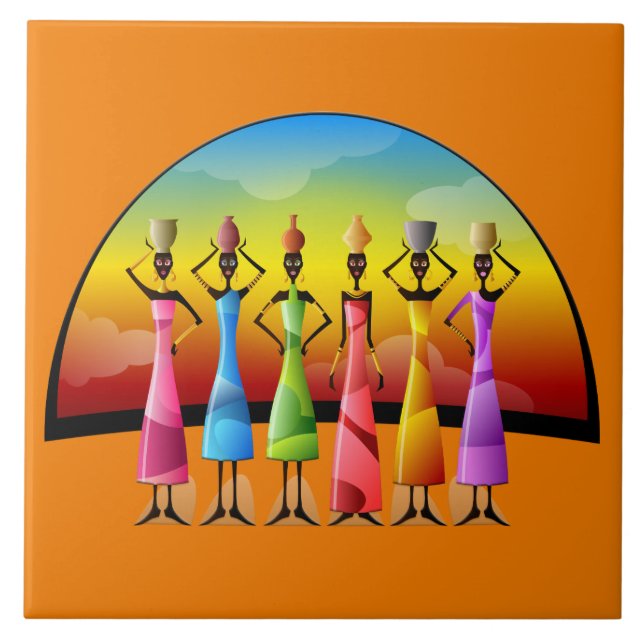 cute African Tribal ladies decor Ceramic Tile (Front)