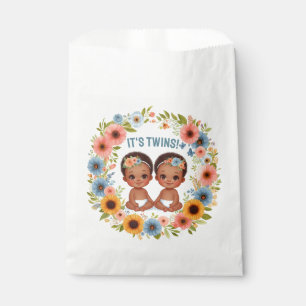 Cute African Twin Boys Baby Shower Watercolor Favour Bag