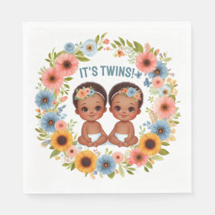 Cute African Twin Boys Baby Shower Watercolor Napkin