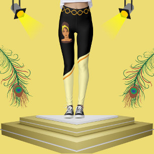 Cute African Woman Black & Beige Striped Stylish   Leggings