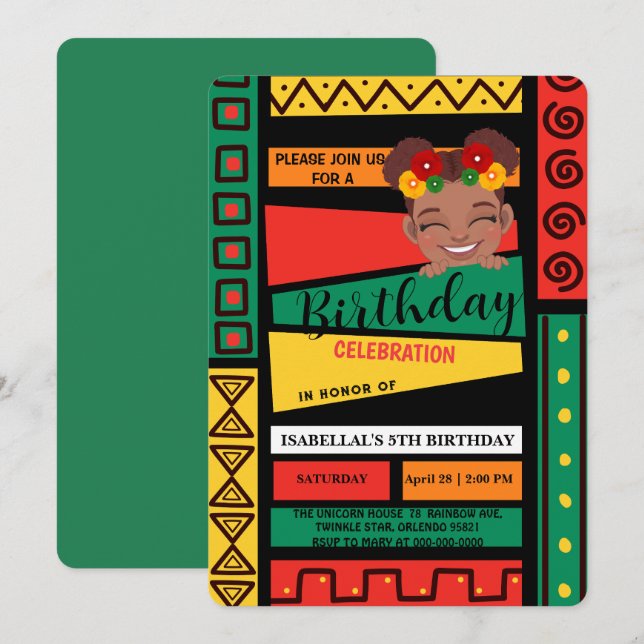 Cute afro African american girls Birthday party Invitation (Front/Back)