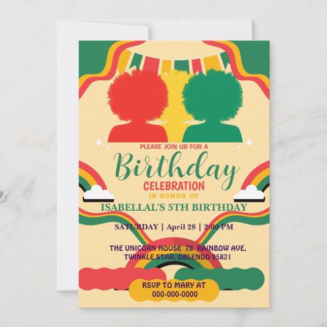 Cute afro African american girls Birthday party Invitation (Front)