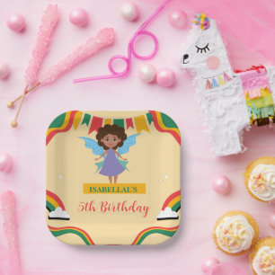 Cute afro angel African american girls Birthday  Paper Plate