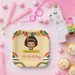 Cute afro angel African american girls Birthday  Paper Plate