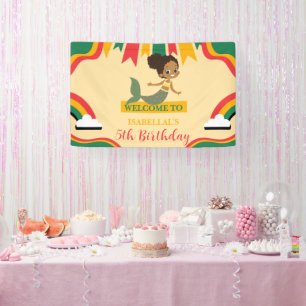 Cute afro mermaid African american girls Birthday  Banner