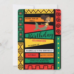 Cute afro mermaid African american girls Birthday  Invitation