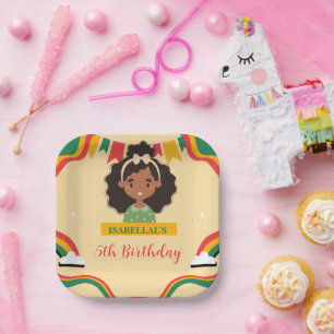 Cute afro mermaid African american girls Birthday  Paper Plate