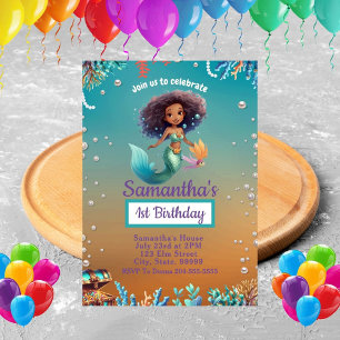 Cute Afro Mermaid Birthday Invitation for Kids