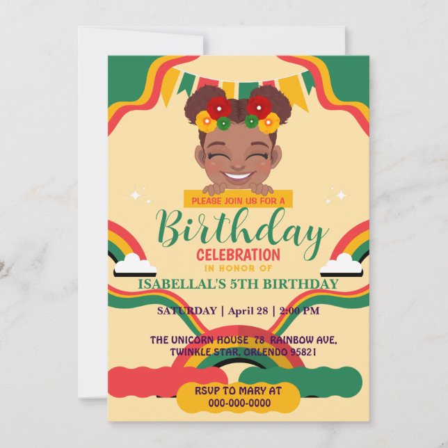 Cute afro rainbow African american girls Birthday  Invitation (Front)