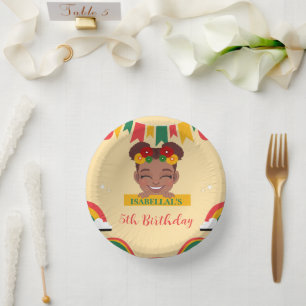 Cute afro rainbow African american girls Birthday  Paper Plate