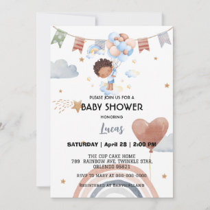 Cute afro rainbow balloon boys baby shower party invitation