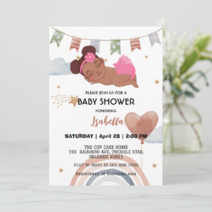 Cute afro rainbow balloon girls baby shower party invitation