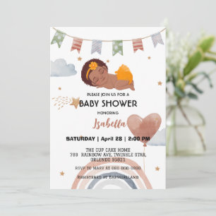 Cute afro rainbow balloon girls baby shower party invitation
