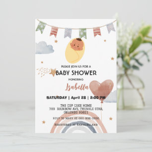 Cute afro rainbow balloon kids baby shower party invitation