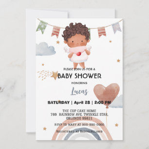 Cute afro rainbow star balloon baby shower party invitation