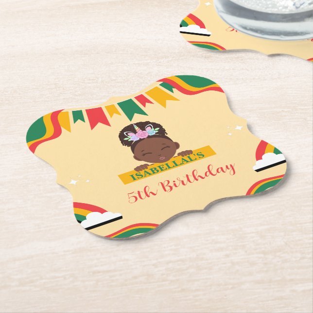 Cute afro unicorn African american girls Birthday  Paper Coaster (Angled)