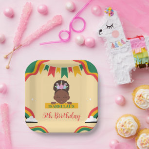 Cute afro unicorn African american girls Birthday  Paper Plate