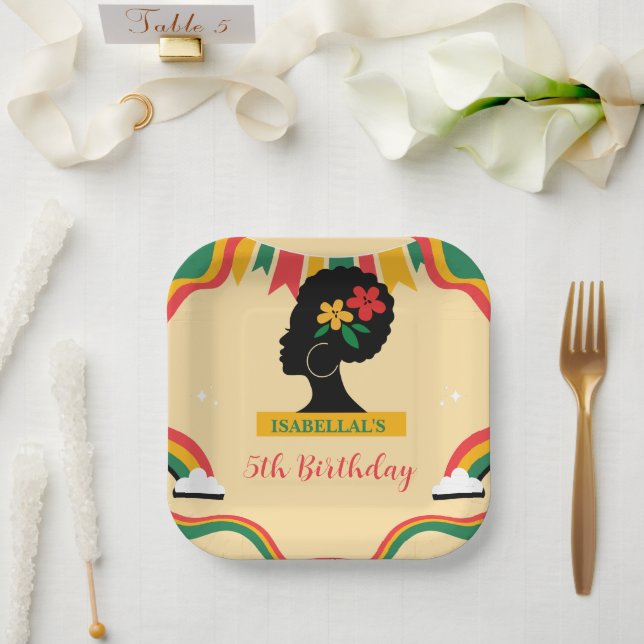 Cute afro women African american girls Birthday  Paper Plate (Wedding)