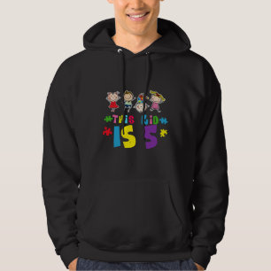 Cute Age 5 Born Birth Puzzle Autism Awareness Hoodie