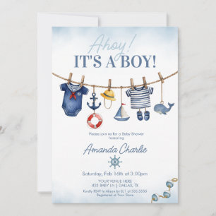 Cute Ahoy It's a Boy clothesline Baby Shower Invitation