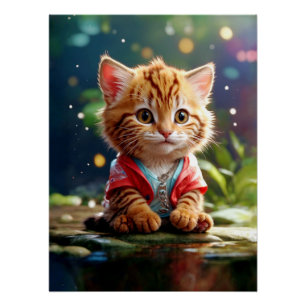 cute AI cat sits at lake / sweet KI cat Poster