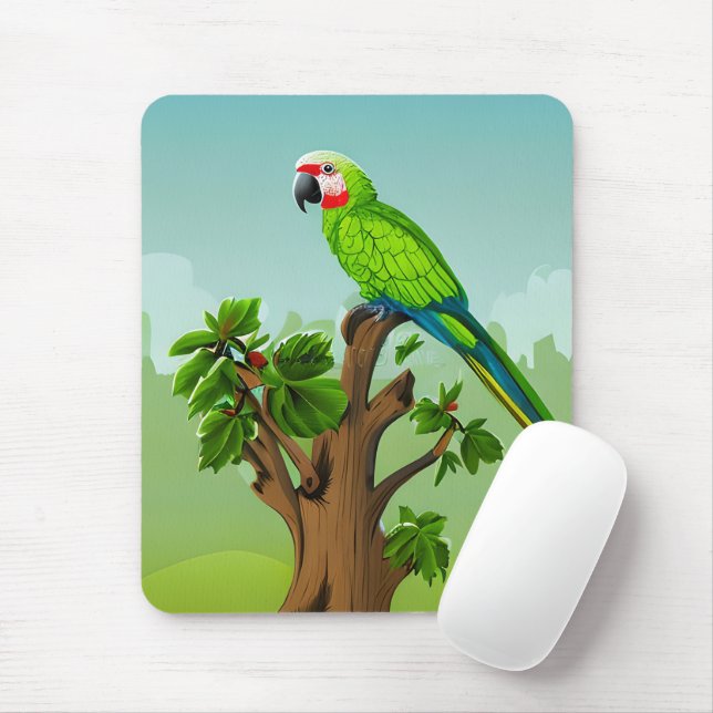 Cute AI Generated Green Parrot Mouse Pad (With Mouse)