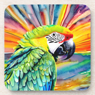 Cute AI Generated Watercolor Style Green Parrot Coaster