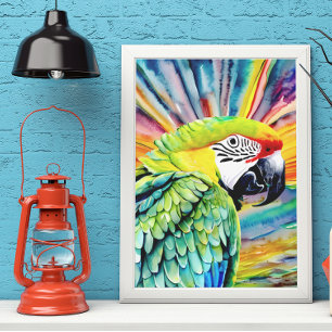 Cute AI Generated Watercolor Style Green Parrot Poster