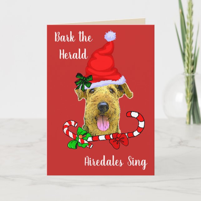 Cute Airedale Terrier Christmas Holiday Card (Front)