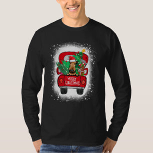 Cute Airedale Terrier Red Truck Merry Christmas Bl T-Shirt