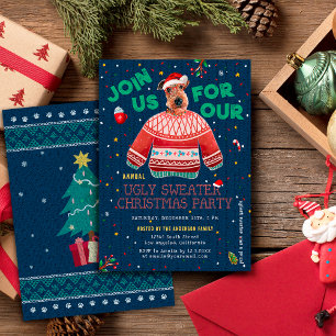 Cute Airedale Terrier Ugly Sweater Christmas Party Invitation