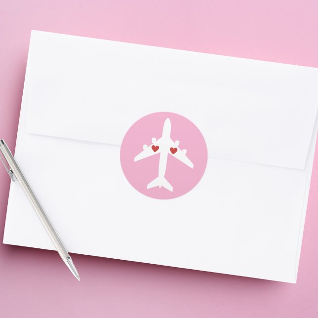 Cute Airplane Hearts Girl Pilot Pink Personalized  Classic Round Sticker (Creator Uploaded)