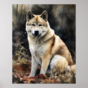 Cute Akita Dog Art Print Poster