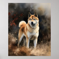 Cute Akita Dog Art Print Poster