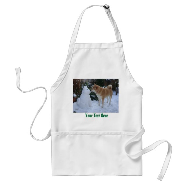 cute akita dog kissing snowman akita standard apron (Front)