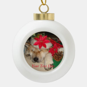 cute akita dog sleeping christmas hat cones ceramic ball christmas ornament
