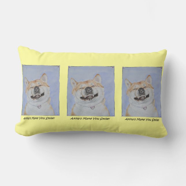 cute akita dog smiling unique and fun lumbar cushion (Front)